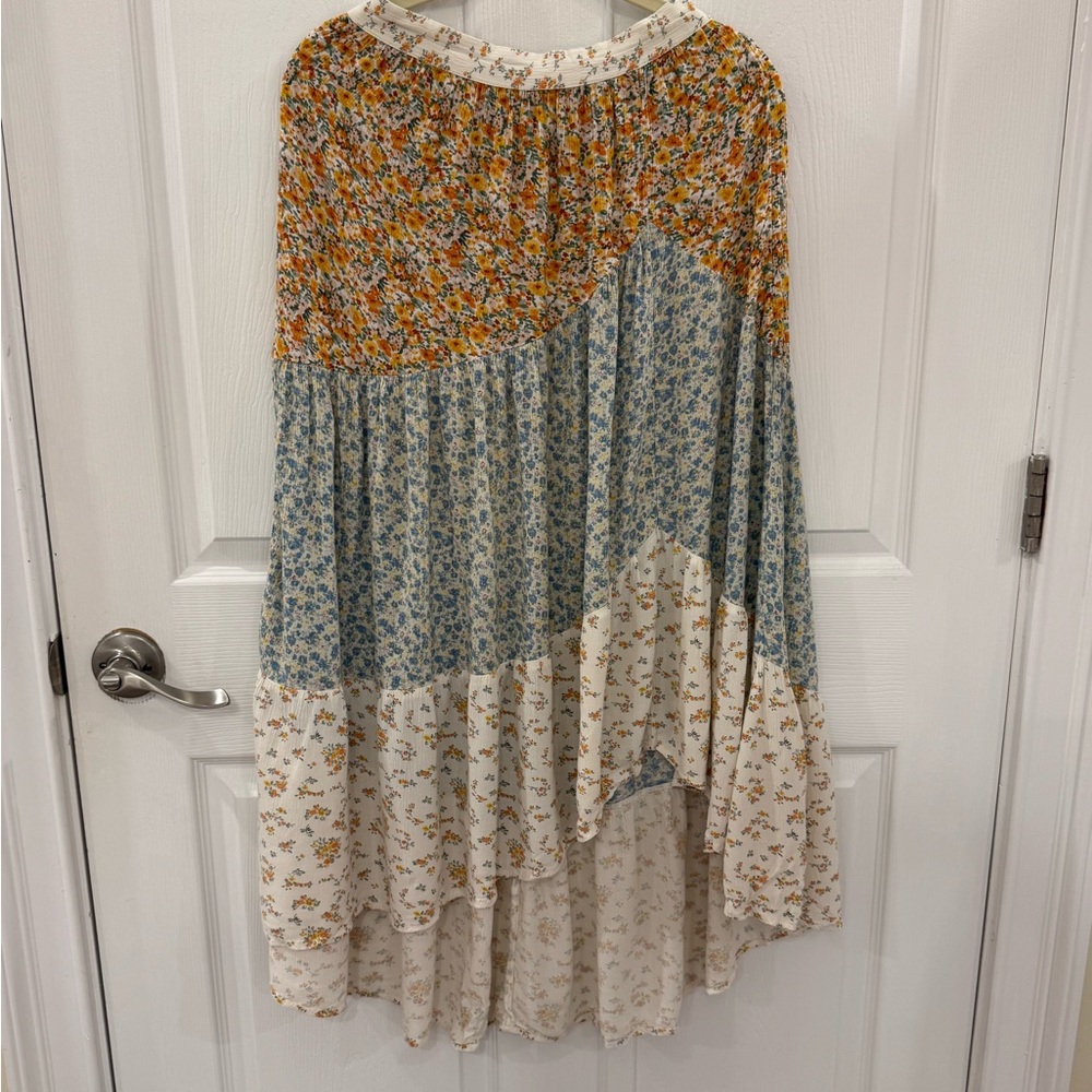American Eagle Women's Tiered Floral Maxi Skirt in Yellow & Blue